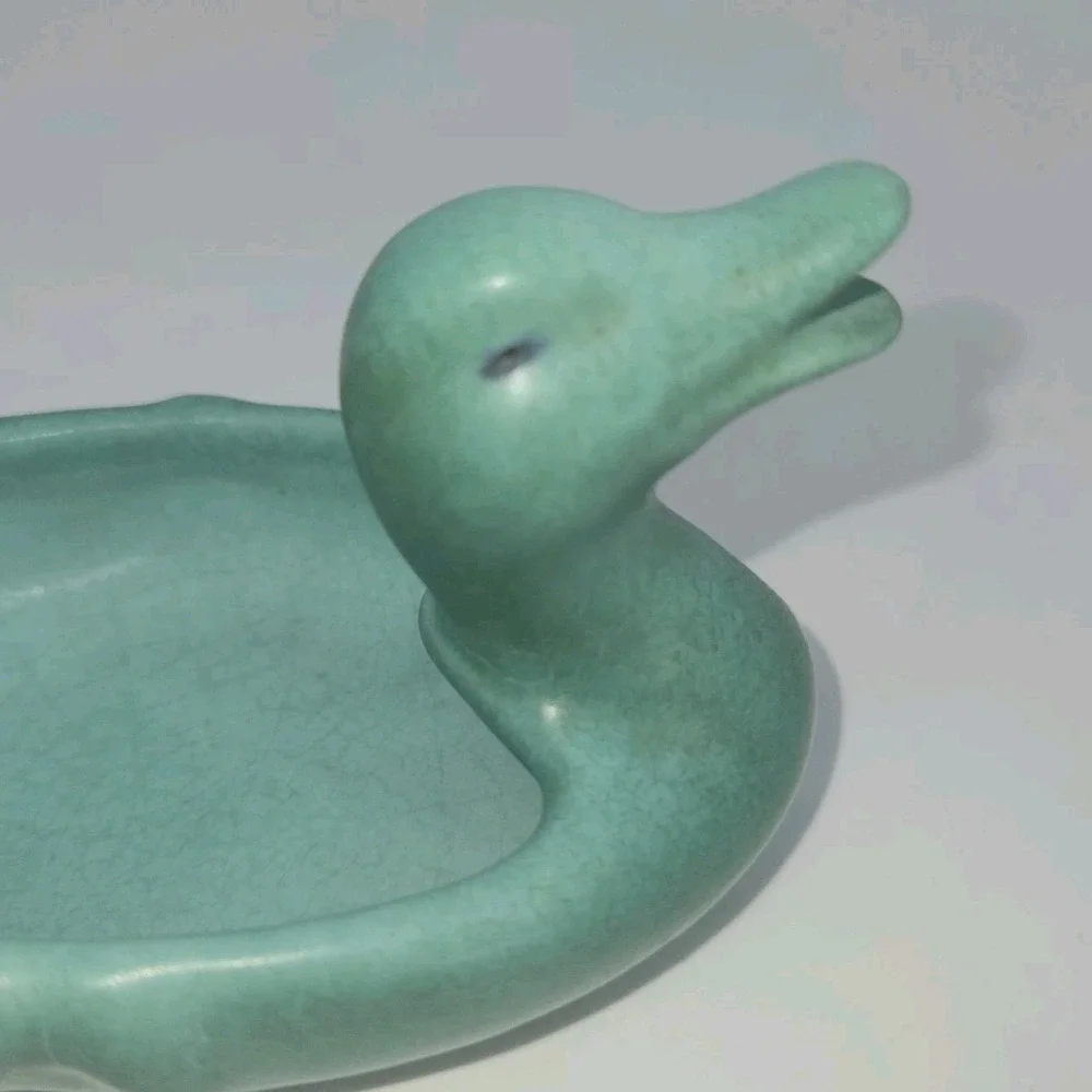 Weller Pottery Duck Pin Tray Turquoise Green Art Pottery 1930s Signed Vintage